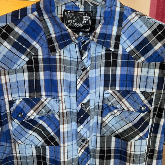 SALE!! DEAL!! Y2K Vintage Elixir Blue Plaid ﻿Button-Up Shirt - Picture 3 of 3